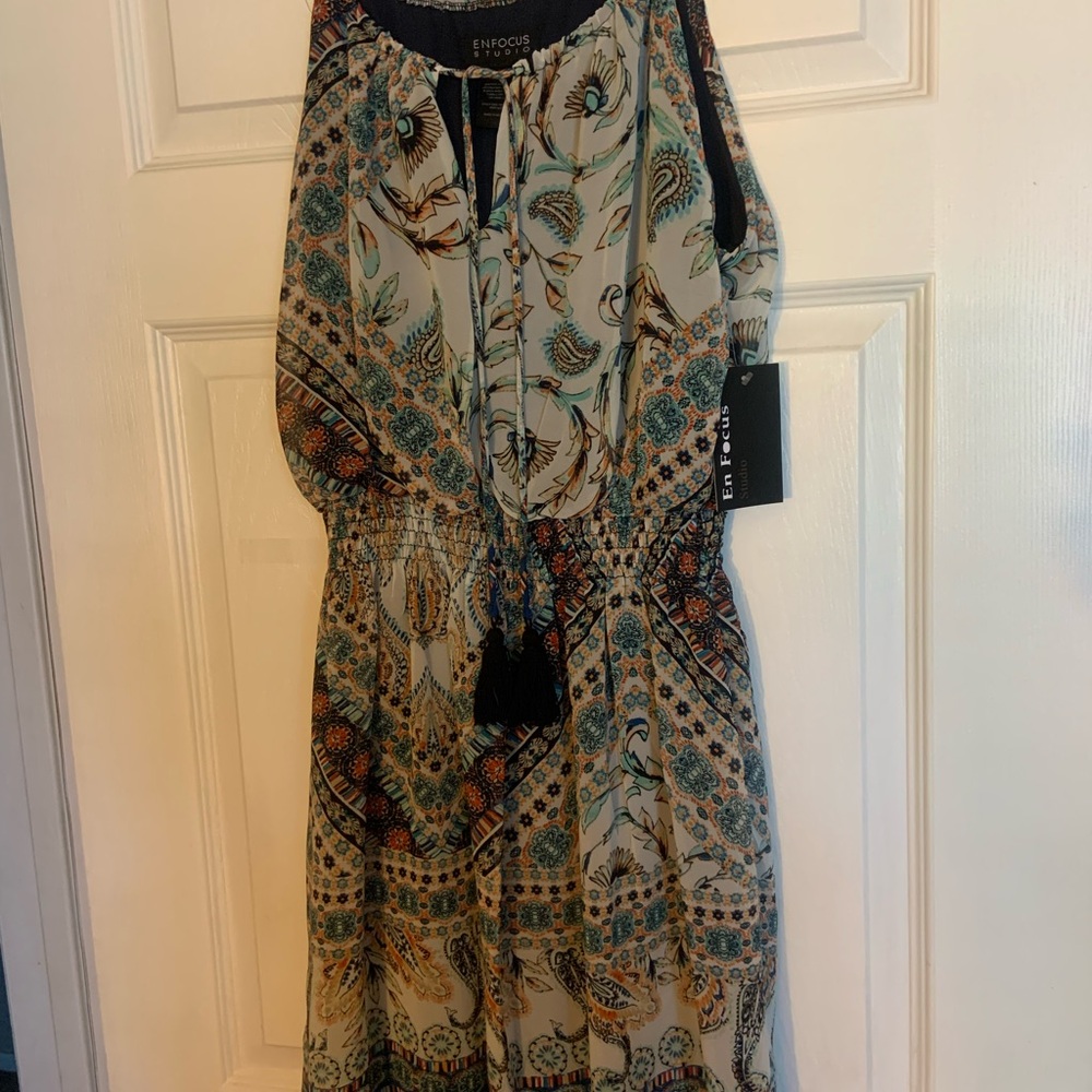 Enfocus Studio Gold Tan Sequin Midi Sundress